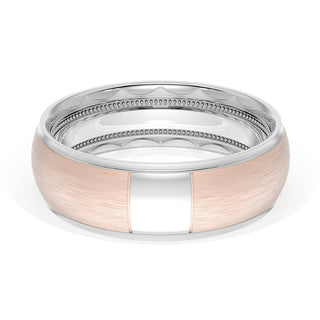 Rounded Brush Finish Wedding Band in Platinum & 18kt Rose Gold