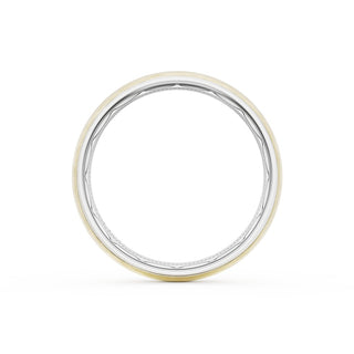 Rounded Brush Finish Wedding Band in Platinum & 18kt Yellow Gold