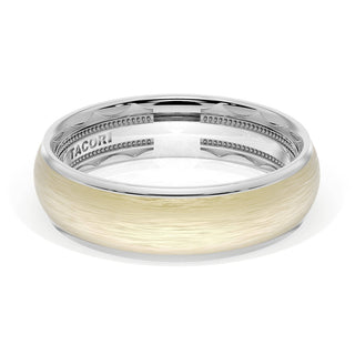 Rounded Brush Finish Wedding Band in Platinum & 18kt Yellow Gold