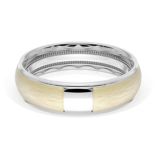 Rounded Brush Finish Wedding Band in Platinum & 18kt Yellow Gold