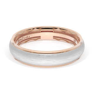 Rounded Brush Finish Wedding Band in 18kt Rose Gold & Platinum