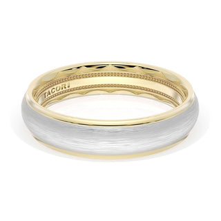 Rounded Brush Finish Wedding Band in 18kt Yellow Gold & Platinum