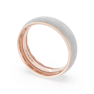 Rounded Brush Finish Wedding Band in 18kt Rose Gold & Platinum
