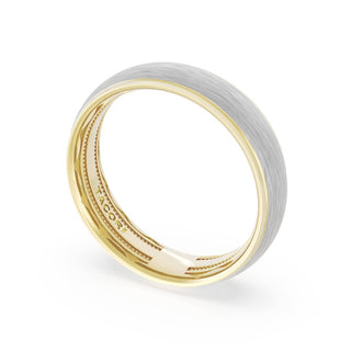 Rounded Brush Finish Wedding Band in 18kt Yellow Gold & Platinum