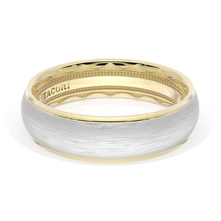 Rounded Brush Finish Wedding Band in 18kt Yellow Gold & Platinum