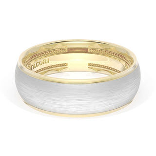 Rounded Brush Finish Wedding Band in 18kt Yellow Gold & Platinum