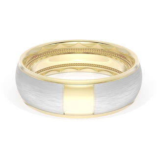 Rounded Brush Finish Wedding Band in 18kt Yellow Gold & Platinum