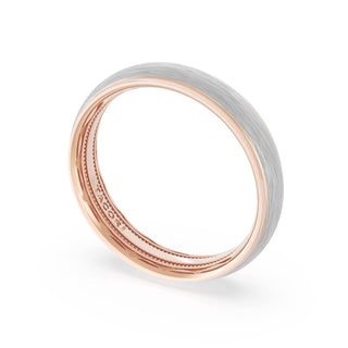 Rounded Brush Finish Wedding Band in 18kt Rose Gold & Platinum