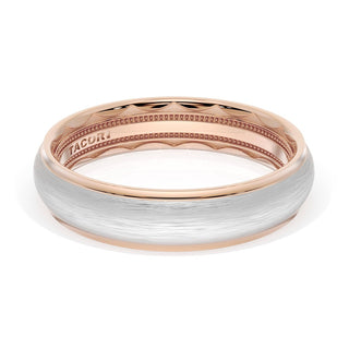 Rounded Brush Finish Wedding Band in 18kt Rose Gold & Platinum