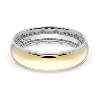 Rounded High Polish Finish Wedding Band in 18kt White Gold & 18kt Yellow Gold