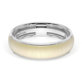 Rounded Satin Finish Wedding Band in 18kt White Gold & 18kt Yellow Gold