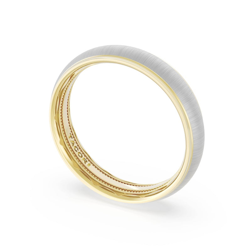Rounded Satin Finish Wedding Band in 18kt Yellow Gold & 18kt White Gold