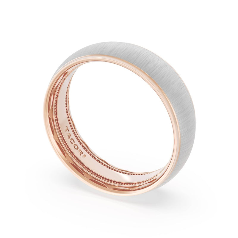 Rounded Satin Finish Wedding Band in 18kt Rose Gold & 18kt White Gold