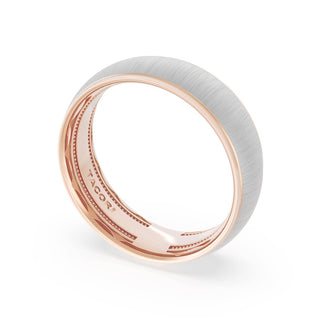 Rounded Satin Finish Wedding Band in 18kt Rose Gold & 18kt White Gold