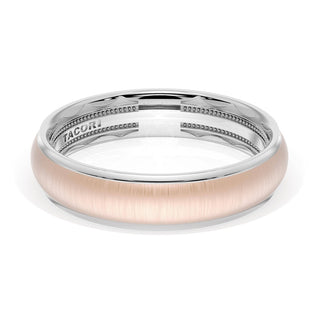 Rounded Satin Finish Wedding Band in Platinum & 18kt Rose Gold