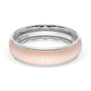 Rounded Satin Finish Wedding Band in Platinum & 18kt Rose Gold