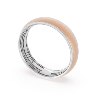 Rounded Satin Finish Wedding Band in Platinum & 18kt Rose Gold