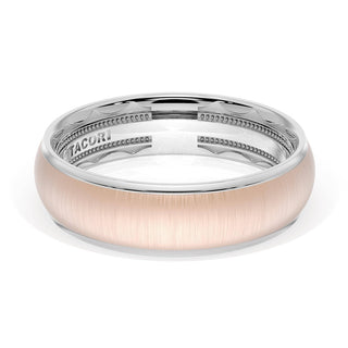 Rounded Satin Finish Wedding Band in Platinum & 18kt Rose Gold