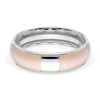 Rounded Satin Finish Wedding Band in Platinum & 18kt Rose Gold