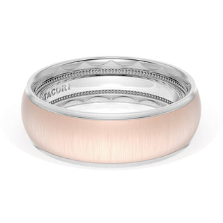 Rounded Satin Finish Wedding Band in Platinum & 18kt Rose Gold