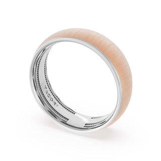 Rounded Satin Finish Wedding Band in Platinum & 18kt Rose Gold