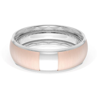 Rounded Satin Finish Wedding Band in Platinum & 18kt Rose Gold