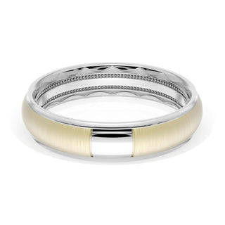 Rounded Satin Finish Wedding Band in Platinum & 18kt Yellow Gold