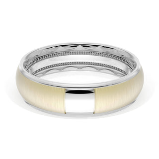 Rounded Satin Finish Wedding Band in Platinum & 18kt Yellow Gold