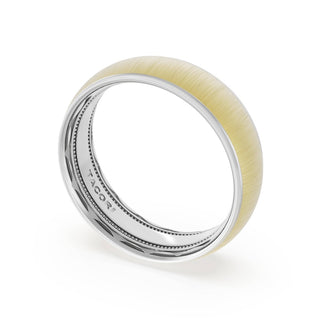Rounded Satin Finish Wedding Band in Platinum & 18kt Yellow Gold