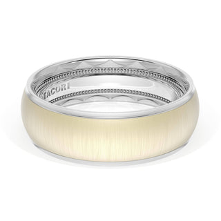 Rounded Satin Finish Wedding Band in Platinum & 18kt Yellow Gold