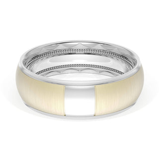 Rounded Satin Finish Wedding Band in Platinum & 18kt Yellow Gold