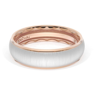 Rounded Satin Finish Wedding Band in 18kt Rose Gold & Platinum