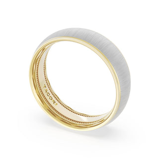 Rounded Satin Finish Wedding Band in 18kt Yellow Gold & Platinum