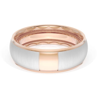 Rounded Satin Finish Wedding Band in 18kt Rose Gold & Platinum