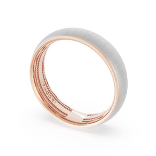 Rounded Satin Finish Wedding Band in 18kt Rose Gold & Platinum