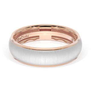 Rounded Satin Finish Wedding Band in 18kt Rose Gold & Platinum