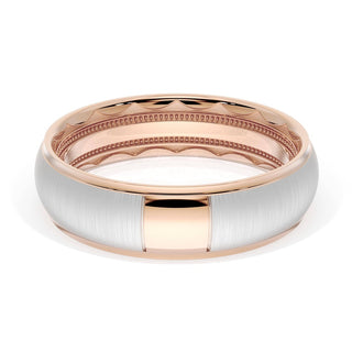 Rounded Satin Finish Wedding Band in 18kt Rose Gold & Platinum