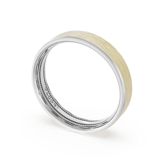 Flat Brush Finish Wedding Band in 18kt White Gold & 18kt Yellow Gold