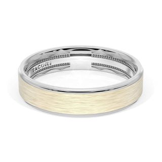 Flat Brush Finish Wedding Band in 18kt White Gold & 18kt Yellow Gold