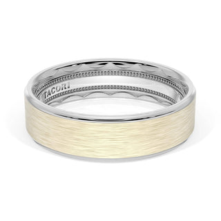 Flat Brush Finish Wedding Band in 18kt White Gold & 18kt Yellow Gold