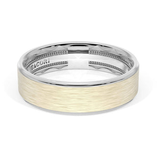 Flat Brush Finish Wedding Band in 18kt White Gold & 18kt Yellow Gold
