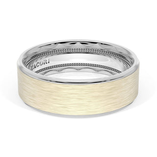 Flat Brush Finish Wedding Band in 18kt White Gold & 18kt Yellow Gold