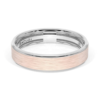 Flat Brush Finish Wedding Band in 18kt White Gold & 18kt Rose Gold