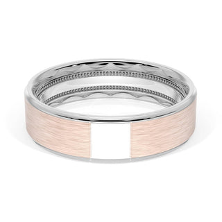 Flat Brush Finish Wedding Band in 18kt White Gold & 18kt Rose Gold