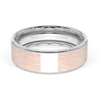 Flat Brush Finish Wedding Band in 18kt White Gold & 18kt Rose Gold