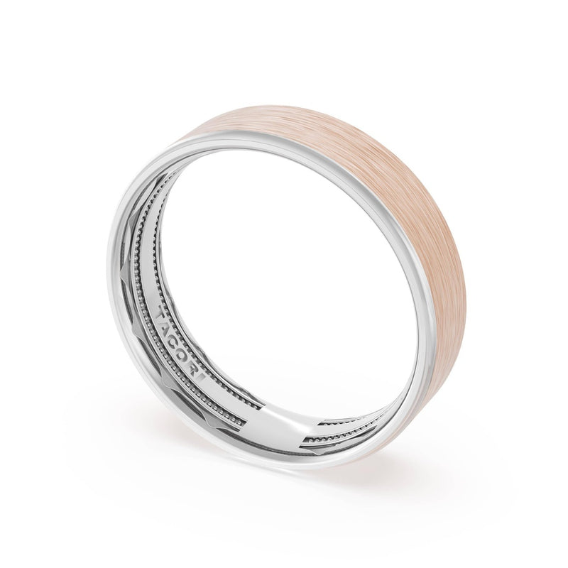 Flat Brush Finish Wedding Band in Platinum & 18kt Rose Gold