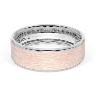 Flat Brush Finish Wedding Band in Platinum & 18kt Rose Gold