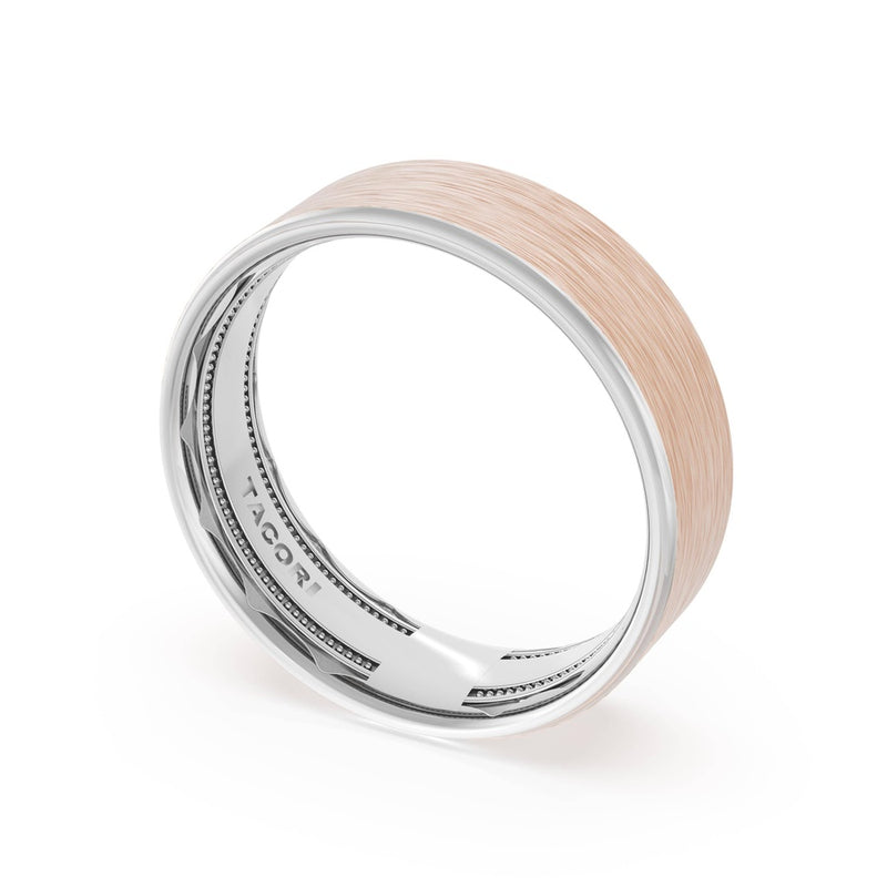 Flat Brush Finish Wedding Band in Platinum & 18kt Rose Gold