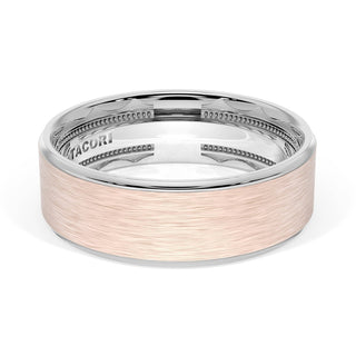 Flat Brush Finish Wedding Band in Platinum & 18kt Rose Gold