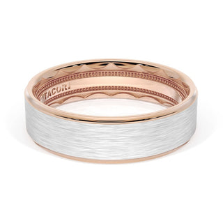 Flat Brush Finish Wedding Band in 18kt Rose Gold & Platinum